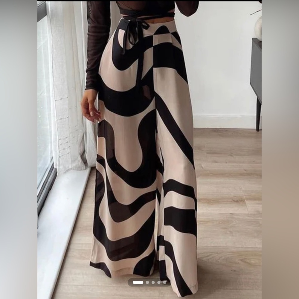 STYLEWE Loose Retro Patterned Wide Leg Flare Pants Women Size XL